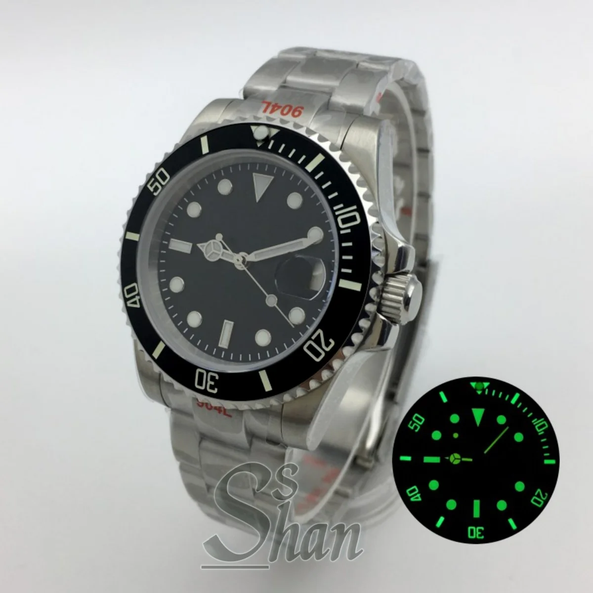 40mm ブラックとブルーのメンズ自動機械式ダイビングウォッチ NH35A PT5000 サファイアガラス ブルーグリーン照明付きダイヤルとベゼル