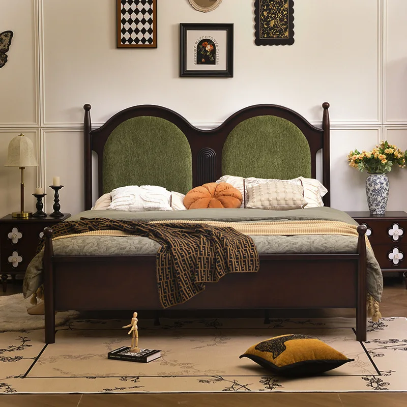Solid wood bed, 1.8-meter double bed, soft bedding, comfortable master bed, large  fabric