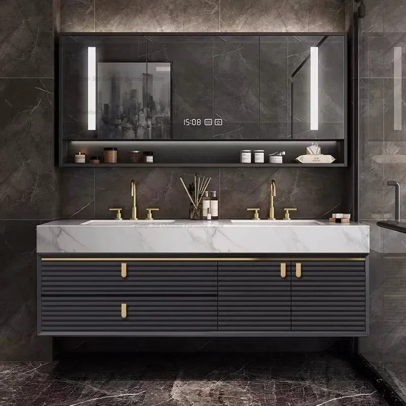 Modern Luxury Rock Plate Bathroom Cabinets Nordic Wall-mounted Design Smart Mirror Cabinets Fashion Furniture Arredo Bagno FYBC