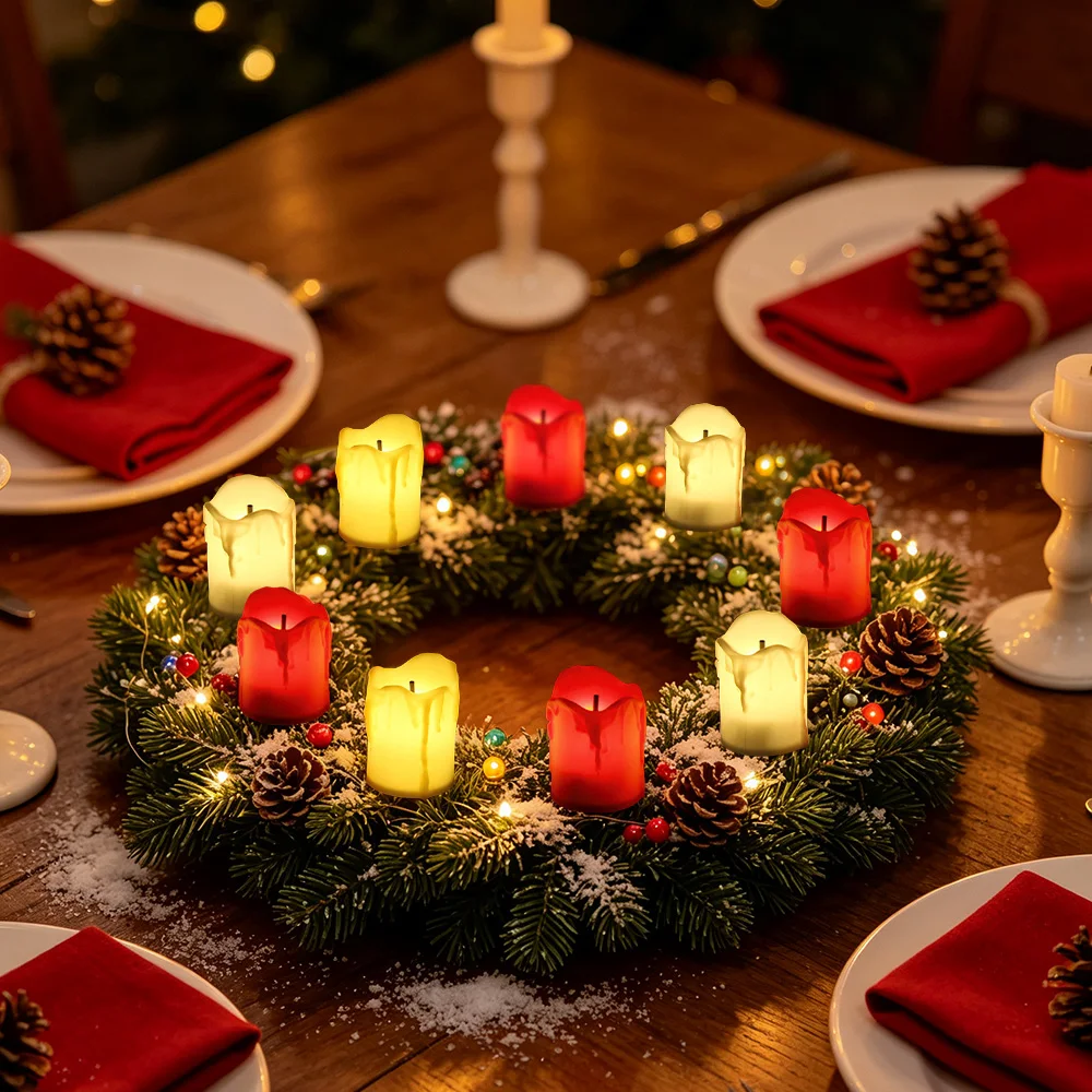 12pcs LED Candle Lights, Christmas Flameless Tea Light, Plastic Flickering Tears Candle Light for Chriatmas Wedding Home Decor