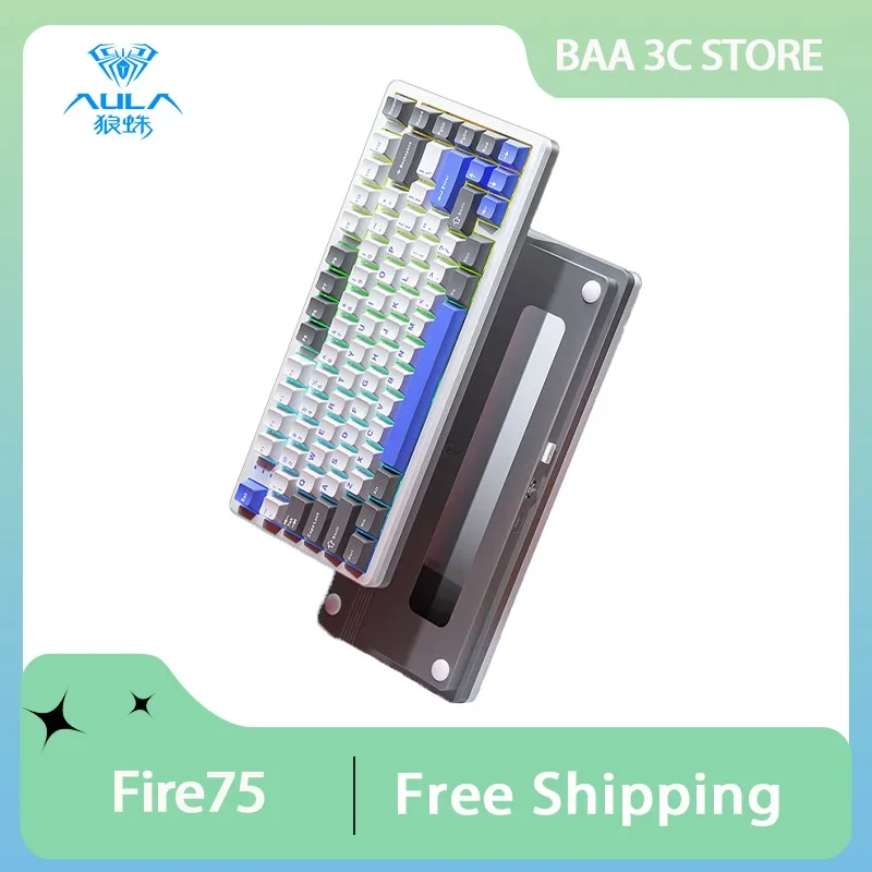 AULA Fire75 Aluminum Alloy Customized Mechanical Keyboard Tri Mode Wireless Bluetooth RGB Hot Swap Gasket Gaming Office Keyboard