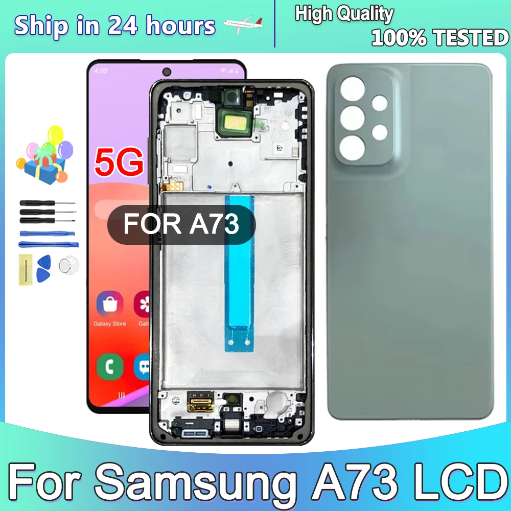 TFT Screen for Samsung Galaxy A73 5G LCD Display Touch Screen Digitizer with Frame Assembly for Samsung A736 A736B Replacement