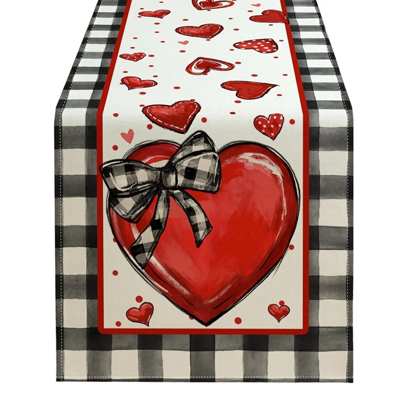 Valentine's Day Table Runner Red Heart Polka Dots Decorative Farmhouse Table Decoration For Kitchen Dinning 33 X 183Cm B 1 PCS