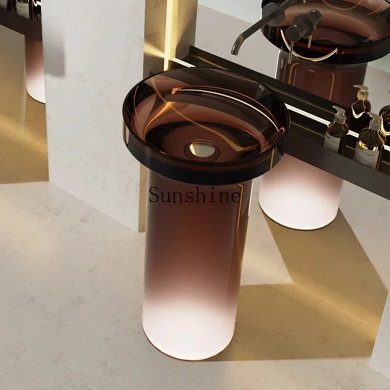 Artificial stone pure resin color transparent crystal floor-to-ceiling hotel villa wash basin columnYY