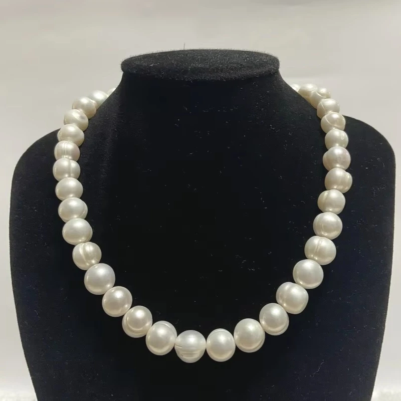 Natural 11-12mm Genuine White Pearl Necklace for Women Jewelry 925 Sterling Silver