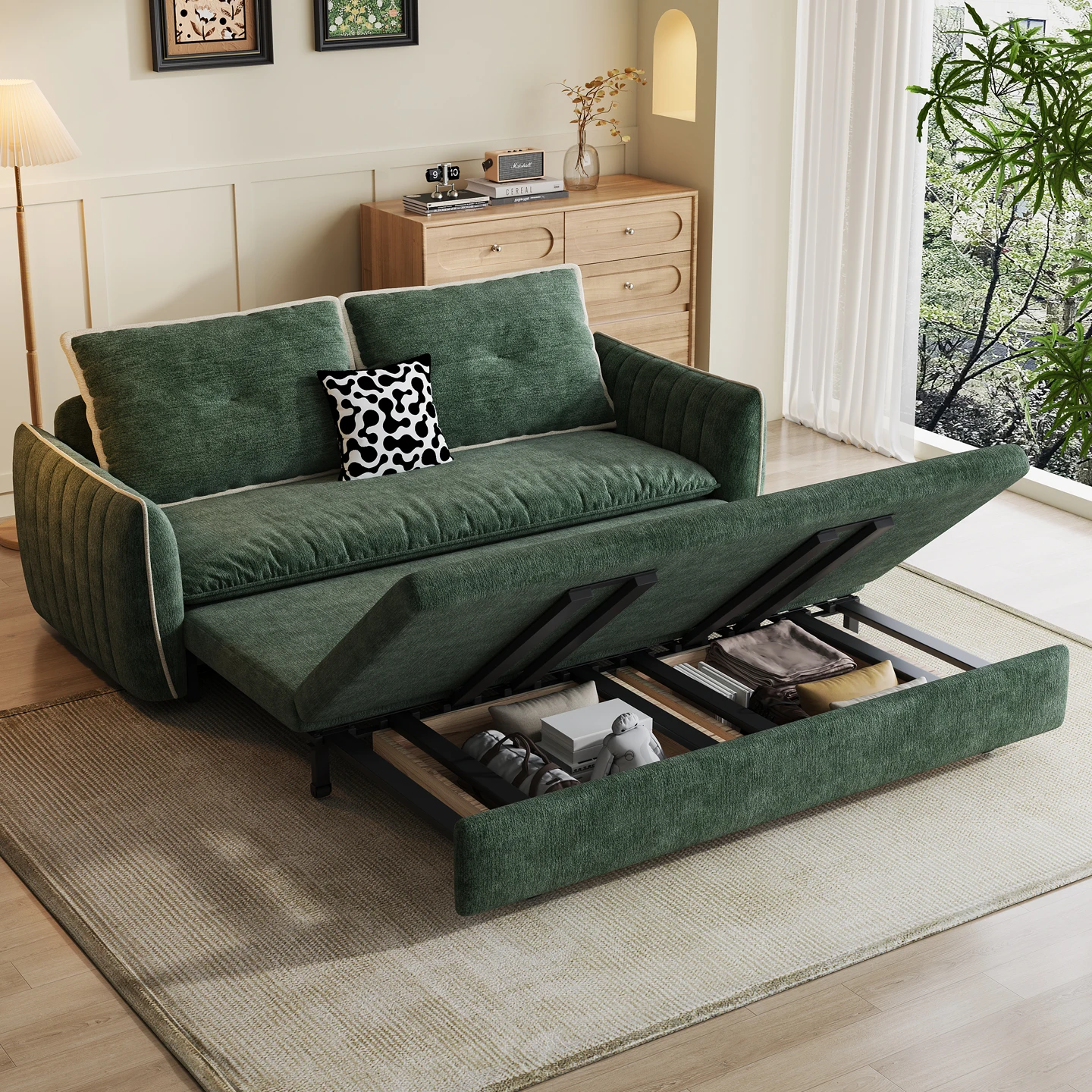 LTT foldable sofa bed living room storage multi-functional retractable small apartment double broaching bed