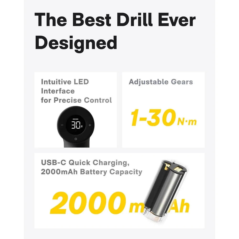 طقم مثقاب لاسلكي بدون فرش مع سرعة قابلة للتعديل، قفل مخفي، شاشة عرض LED، واجهة رقمية ذكية #5