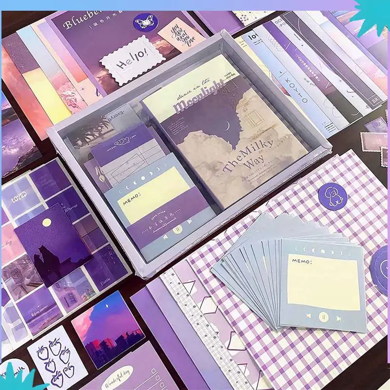 ABZW 696 шт. винтажный набор для скрапбукинга, набор принадлежностей для скрапбукинга, набор принадлежностей для мусорного журнала с сеткой A6 для ноутбука (лунный свет)