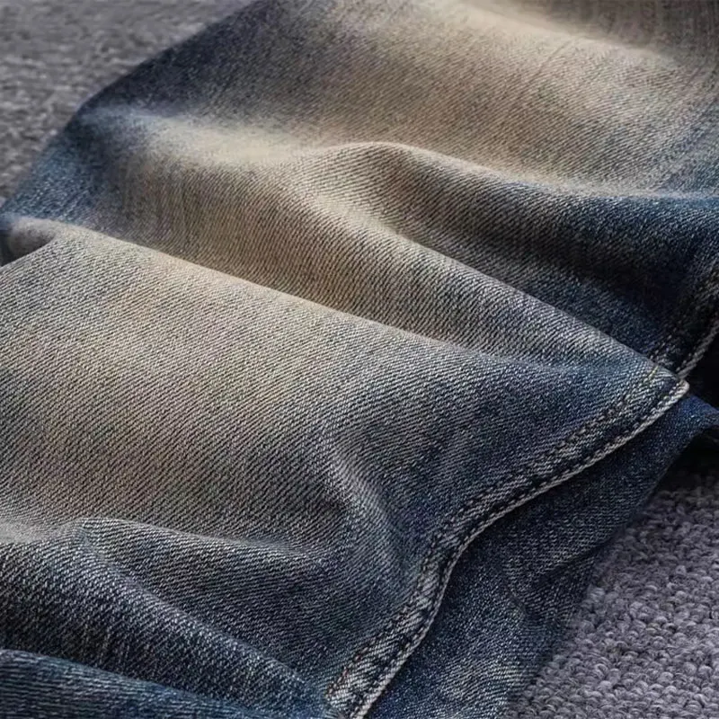 Fashion Vintage Men Jeans High Quality Retro Washed Blue Stretch Slim Fit Designer Jeans Men Red Line Selvedge Denim Pants Homme
