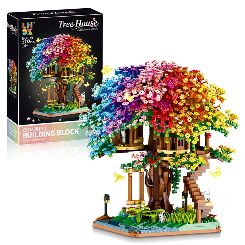 2338-teiliger Regenbogen-Baumhaus-Baukasten, Mikro-Bausteine DIY-Modell, Heimdekoration Geschenk für Erwachsene, Kreatives 3D-Puzzle