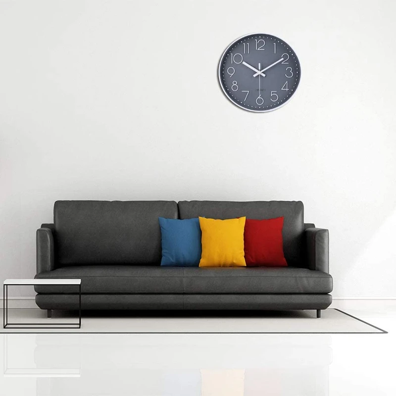 14 Inch Non-Ticking Wall Clock Silent Battery Operated Round Wall Clock Modern Simple Style Decor Clock (Gray)