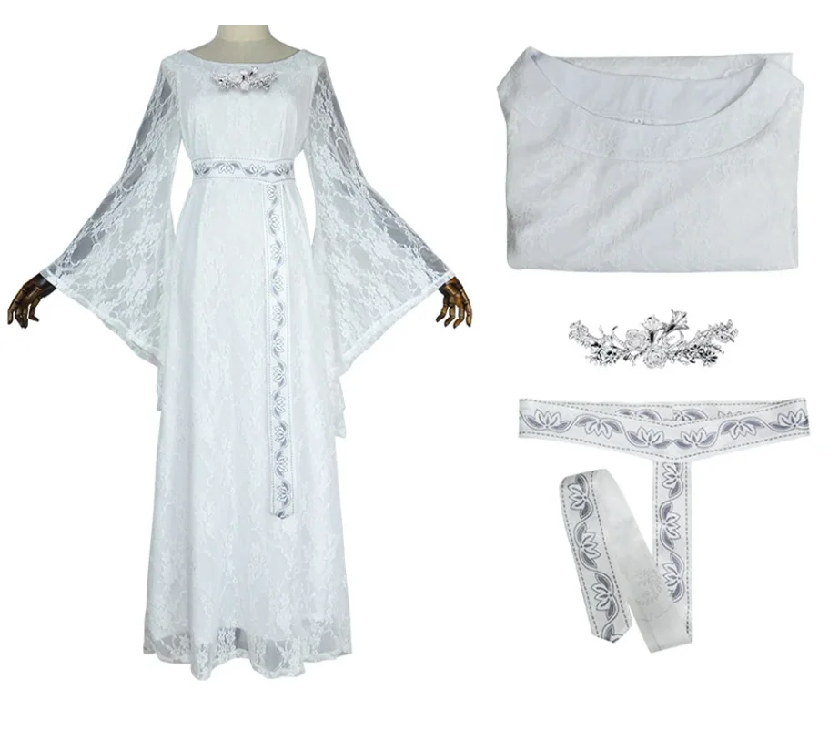 

2025 Hot Sale Elf Princess Galadriel Cosplay Fantasy Vintage Mesh Lace Dress Clothing Costume Disguise Adult Women Outfits