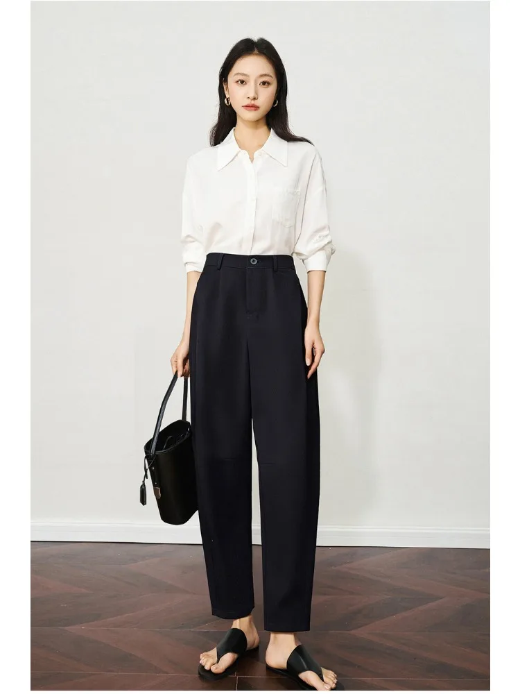 OLrain Women's Casual Scimitar Trousers 2025 Autumn Loose Fit Elastic Waist Solid Color Commute Daily Wear Pants O57QK000518