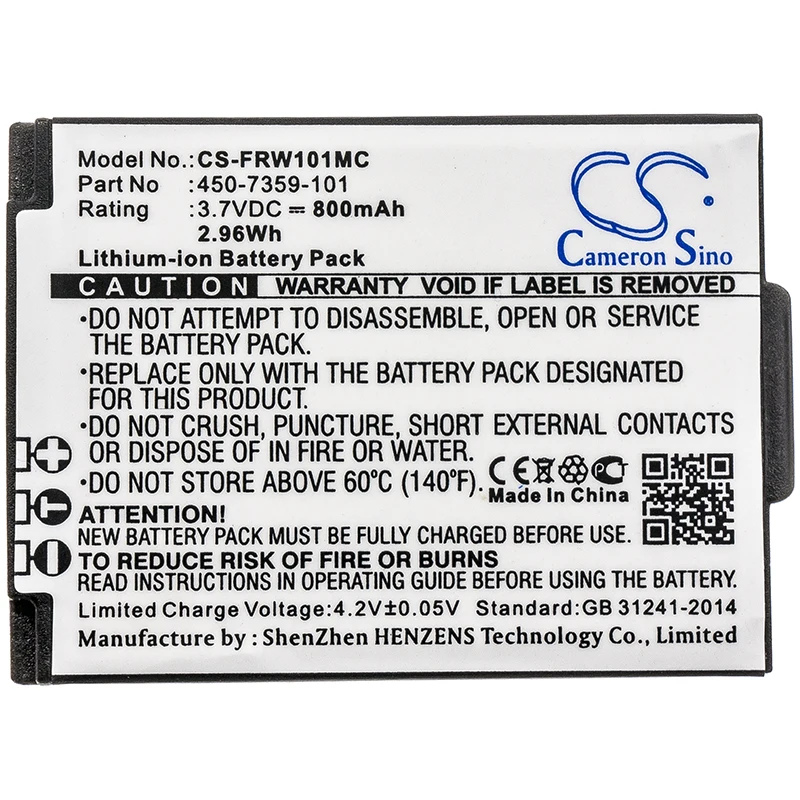 Cameron Sino Replacement Battery for FrontRow  FR Wearable Lifestyle, ITM-01 pendant microphone,, Fits P/N 450-7359-101,6410-000