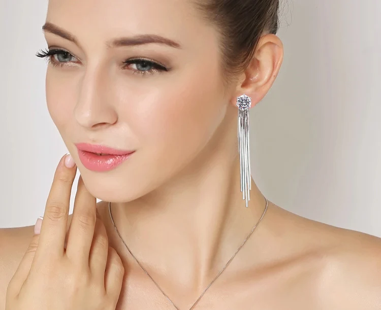 REETI 925 Sterling Silver Cubic Zirconia Wedding Dangle Earrings For Women Luxury Lady Party Fashion Jewelry