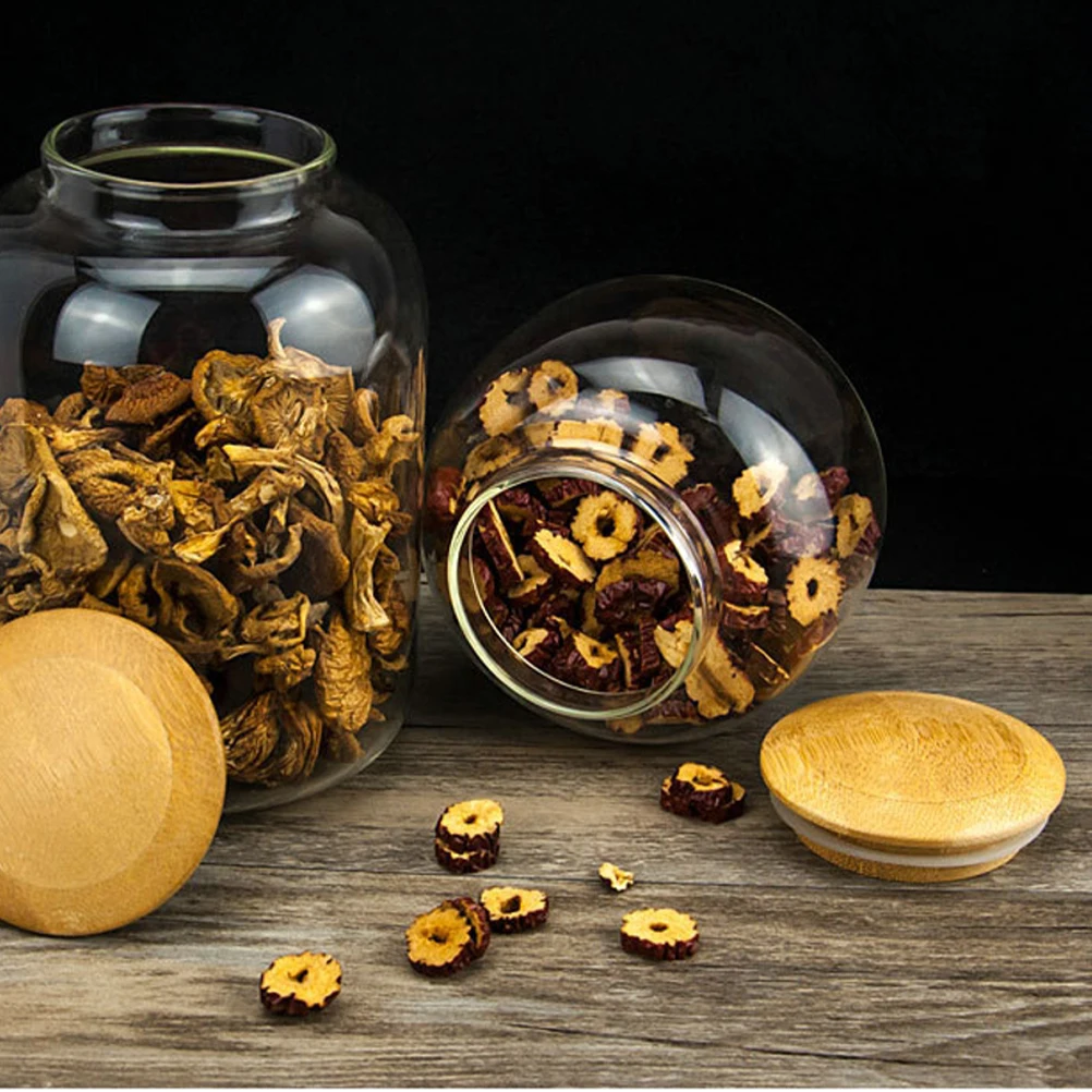

Bamboo-covered Tea Pot 550 Ml Clear Glass Storage Tank for Candy Grain Snack Spice Miscellaneous Food Container