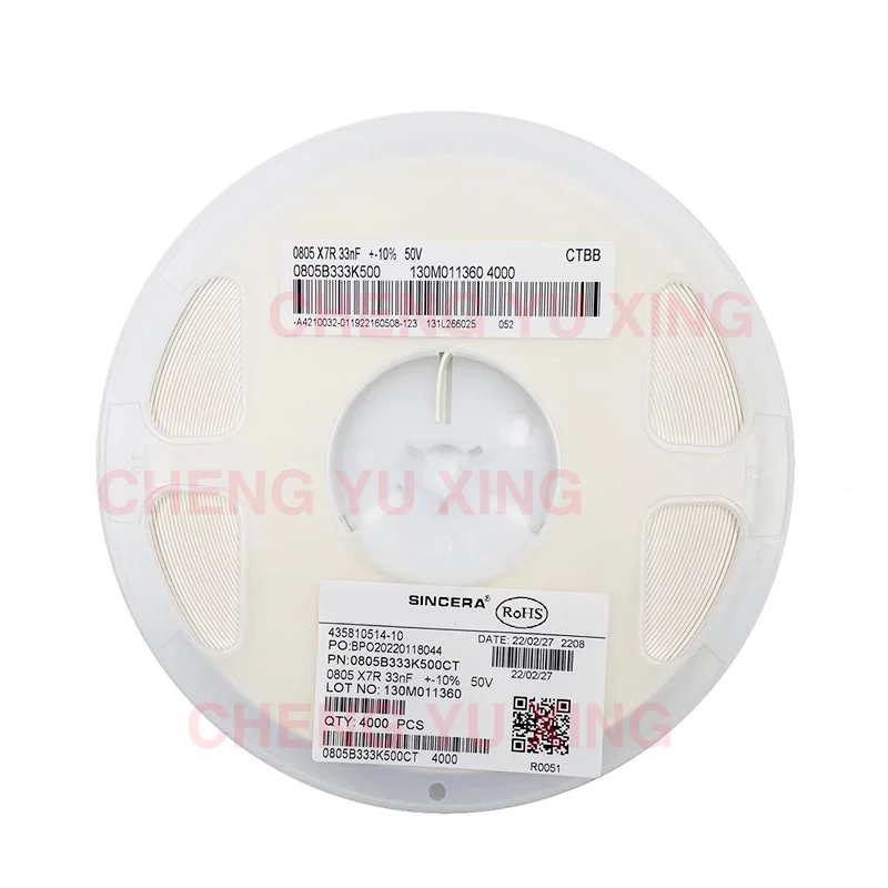 

0805 33nF 50V X7R 10%,0805B333K500CT，4000 pcs，SMD Capacitor