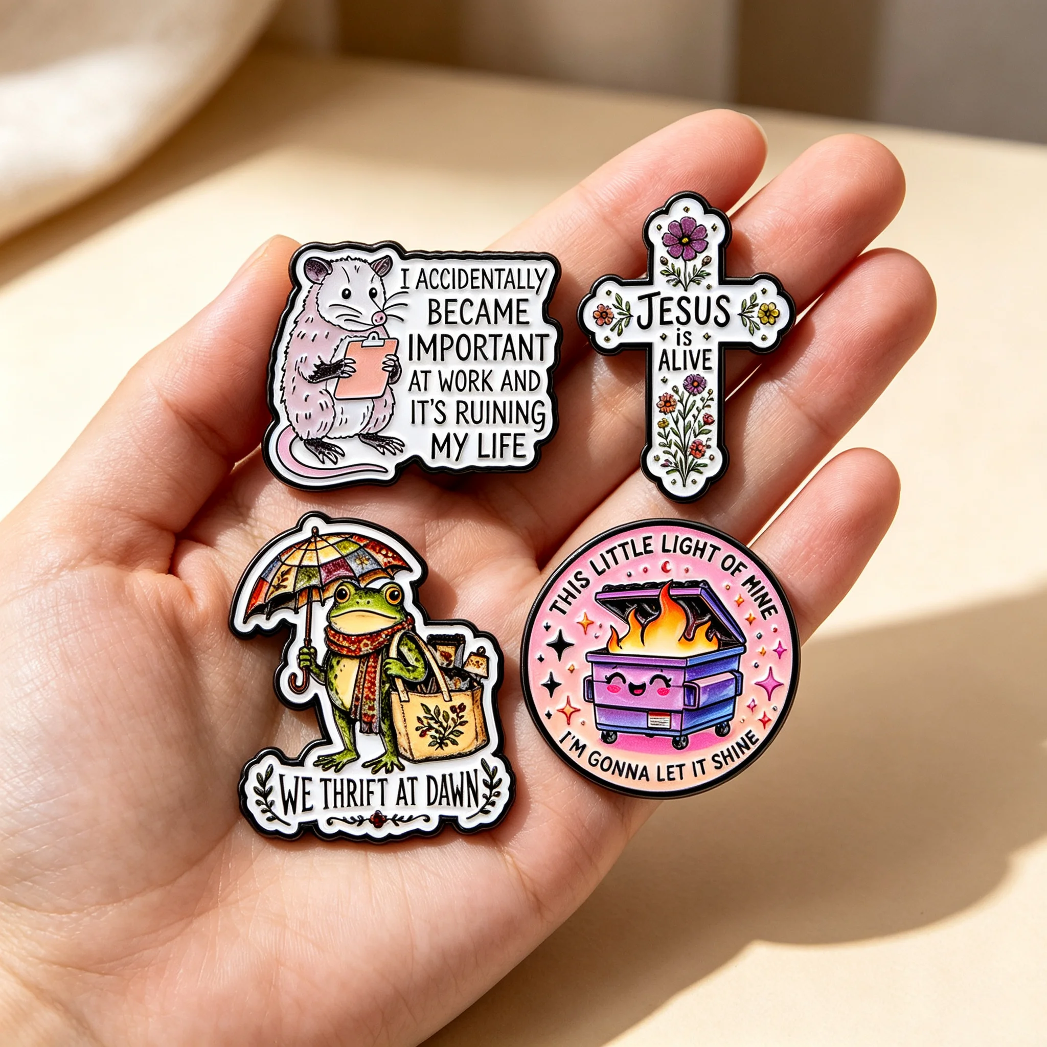 Cute Opossum Frog Enamel Pins Fire Quote Brooches Badge Lapel Pin For Backpack Clothes Accessories Funny Jewelry Birthday Gifts