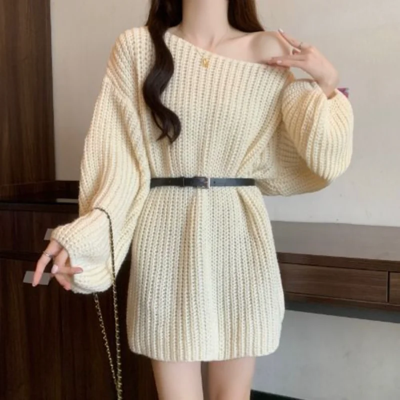 

Women's Large Size Fat Mm Waist Slimming Mid-length Knitted Base Shirt Top