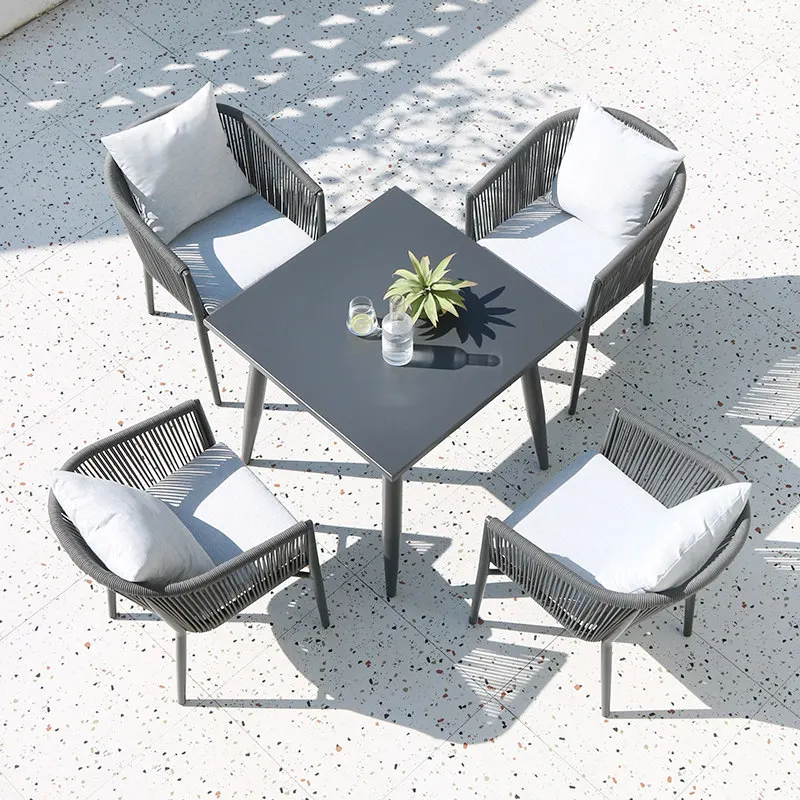 Factory Direct Compatible with Outdoor Table and Chair Simple Courtyard Garden BBQ Table Rattan Chair Waterproof