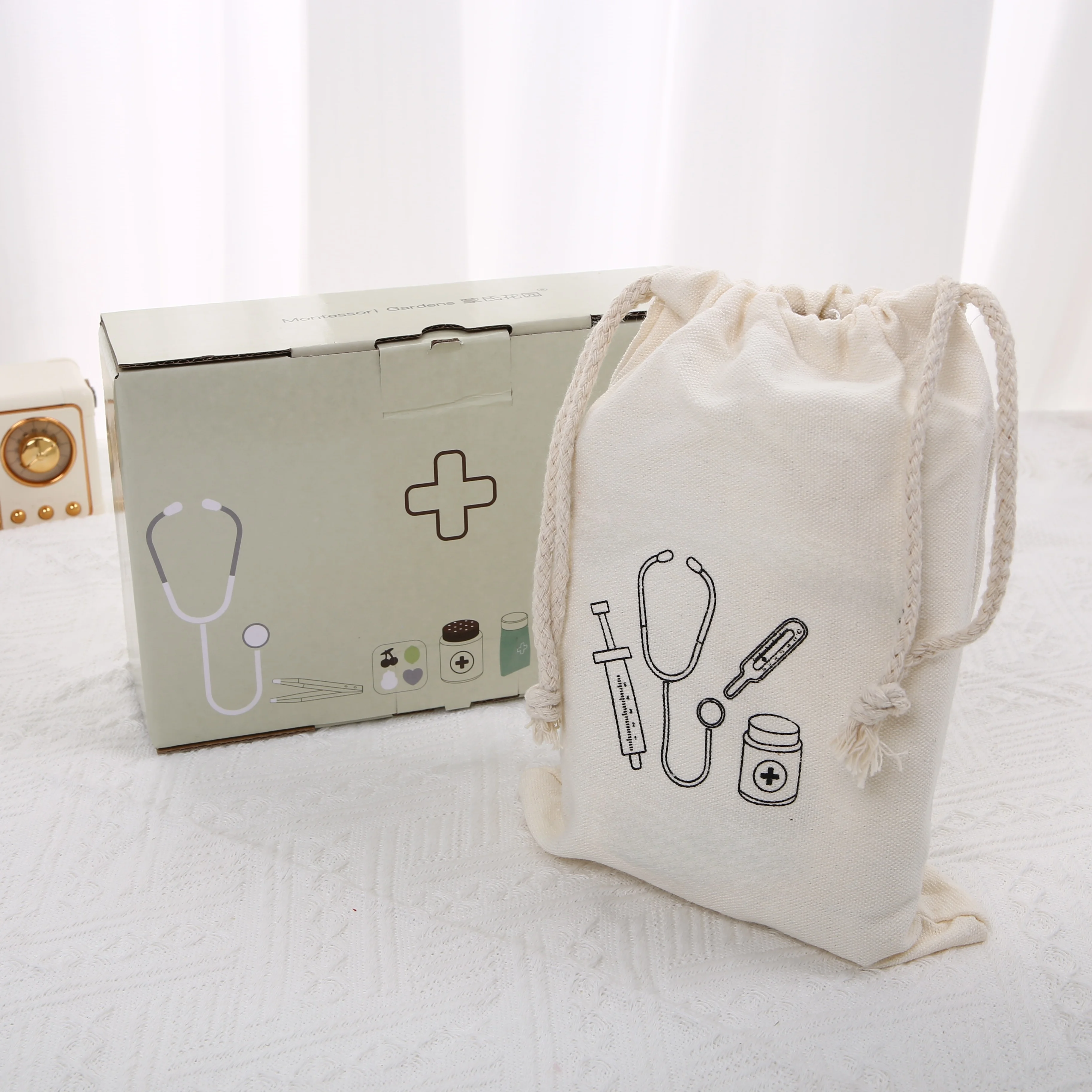 Kit medico per stetoscopio da infermiera simulato per bambini, set di siringhe, giocattolo per casa da gioco per ragazzi in legno