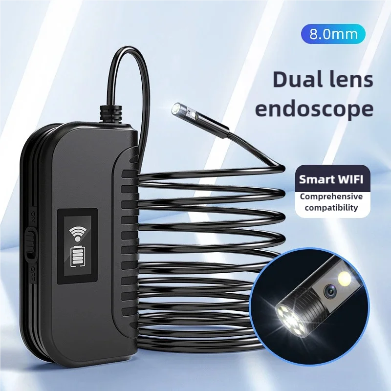 WiFi Industrial Endoscope 8MM Dual Lens 5Megapixel Auto Focus Clarity 1944P for Auto Repair Pipeline Compatible with Android iOS