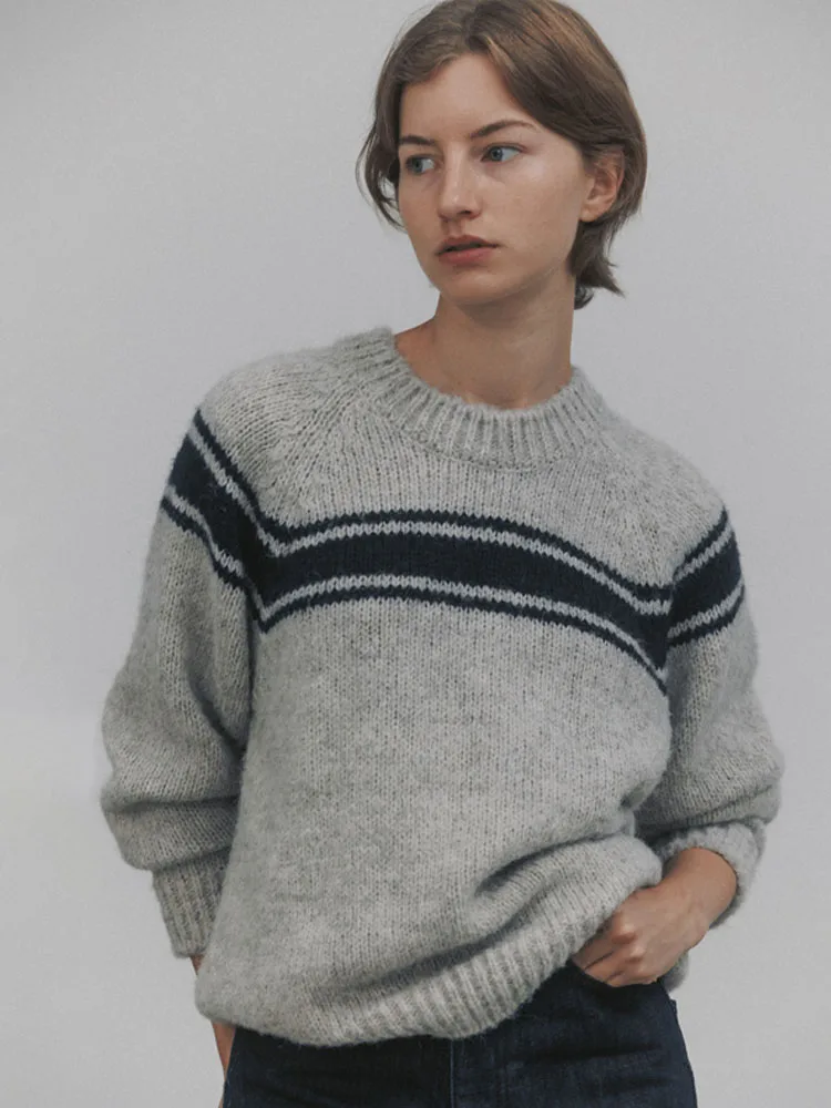 

Casual Knitted Long Sve round Ne Sweater for Women Spring Early Season Korean Sle Regency Fiber Polyester Wool Blend