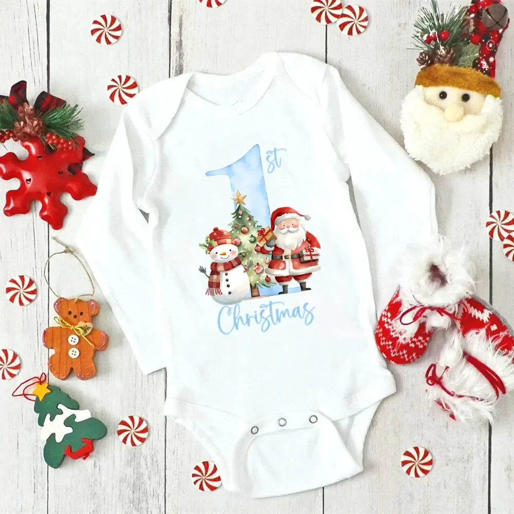 My 1st Christmas Santa and Snowman Baby Girl Clothes Autumn Long Sleeve Cotton Newborn New Year Bodysuit Christmas Costume