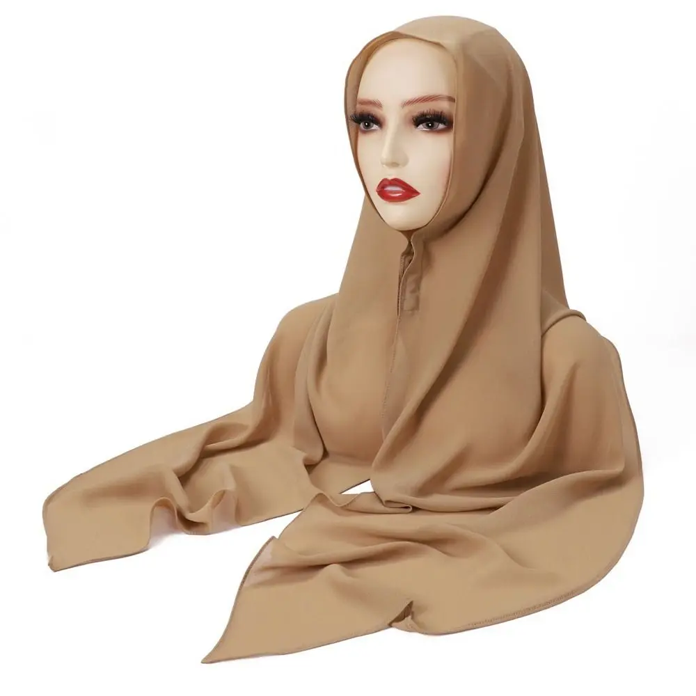 New Magnetic Buckle Instant Chiffon Hijab Ready to Wear Plain Long Shawl Large Size Solid Color Hijab Scarf For Women