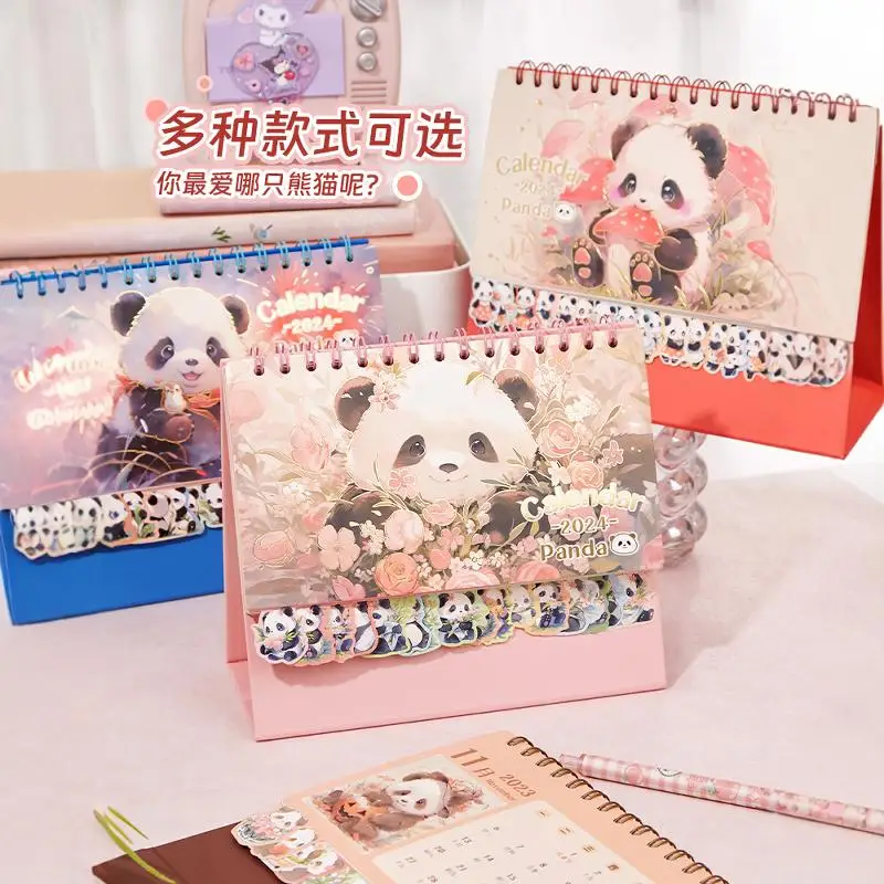 2025 New Knocking Cute Panda Flower Calendar 2025 New Mini Calendar 25 Year Snake Year Creative Desktop Ornament