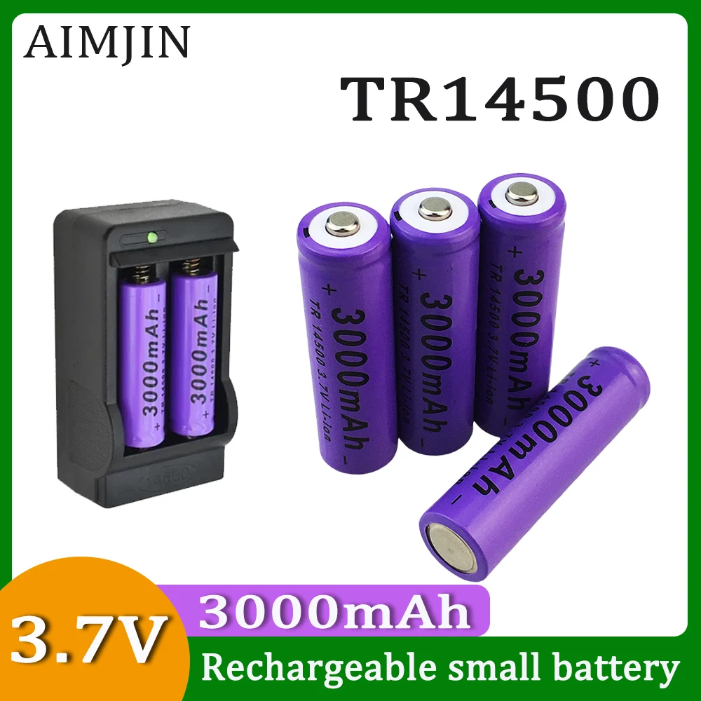 2024 NEW 14500 Li-ion Battery 3.7V 3000mAh Rechargeable Battery For Torch Led Flashlight Toys+charger