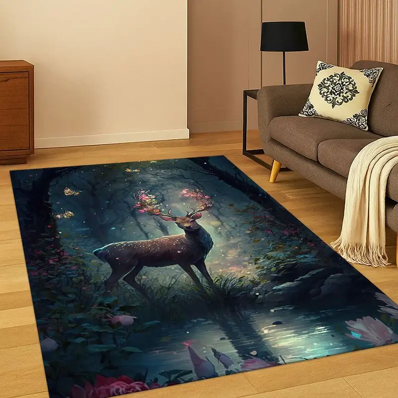 Dreamy Cute Deer Elk Cartoon Carpet Rug for Bedroom Living Room Sofa Playroom Doormat Home Decor,Kid Game Area Rug Non-slip Gift - view 6