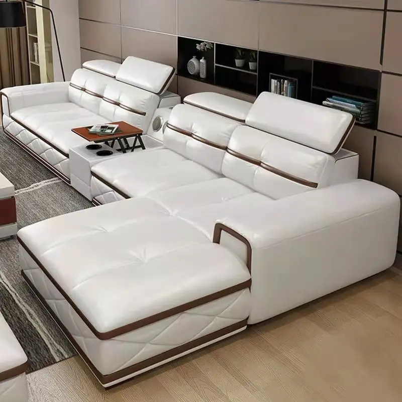

Leather sofa top layer cowhide modern minimalist living room complete leather art sofa combination A