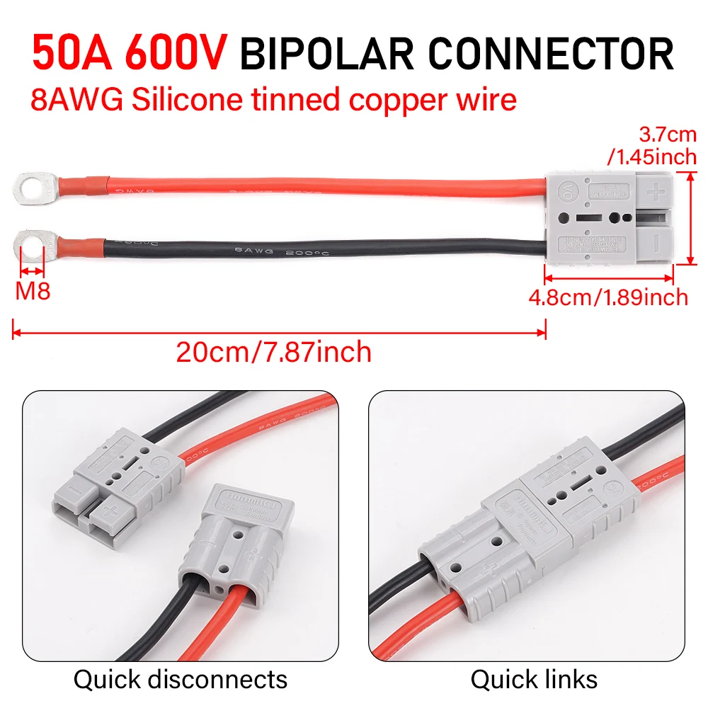 Battery Cables Connectors Double Pole 50A 600V High Current Plug Silicone Cable Electric Forklift Plug Quick Charging Connector