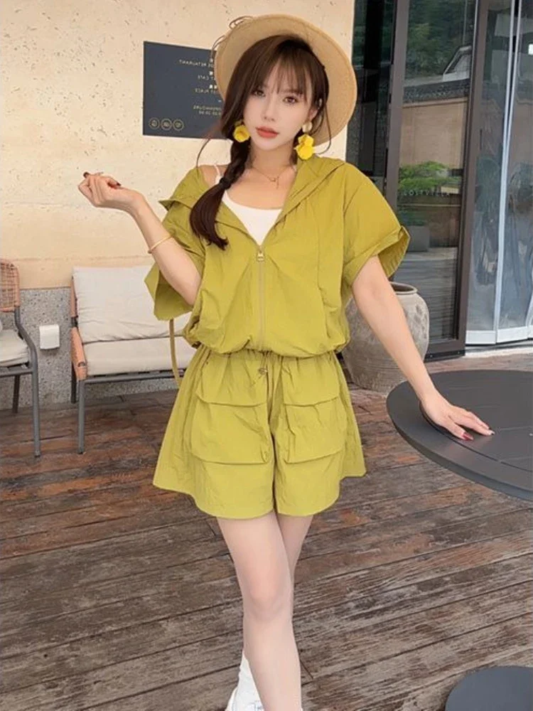 Effen korte sets voor dames 2-delig trainingspak met capuchon Chique en elegant Casual zomermode 2025 Nieuwigheden Klassieke damesshorts