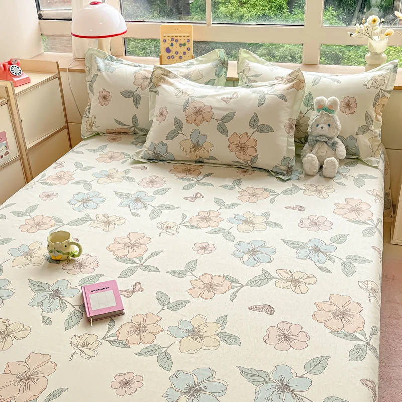 Ensemble de draps plats floraux botArabes, drap de lit imprimé papillon Kawaii avec 2 taies d'oreiller, ensemble de draps en coton, couvre-lit de style ferme