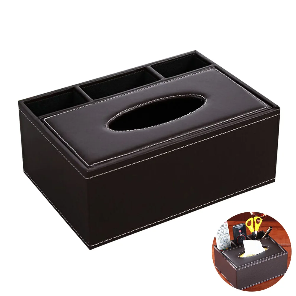 

Organiser Tissue Box Desktop Penicl Holder Square Coffee Wooden Remote Organizer