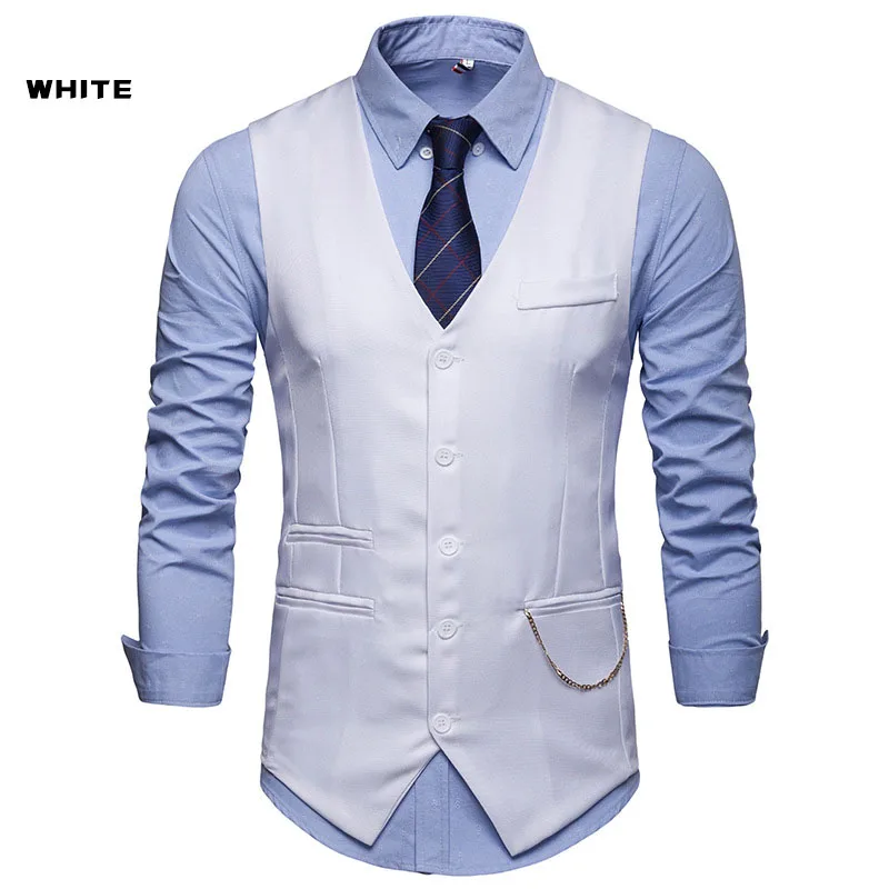 High Quality Men Suit Vest Waistcoat Chain Business Slim Groom Groomsman Wedding Men\'s Dress Blazer Vests Formal Party V05