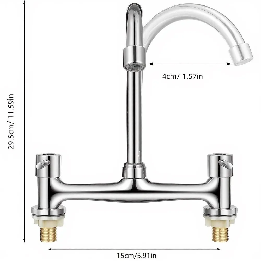 Kitchen Sink Mixer Tap Dual Hole Configuration with Rotating 360 Degree Spout and Independent For Hot Cold Levers