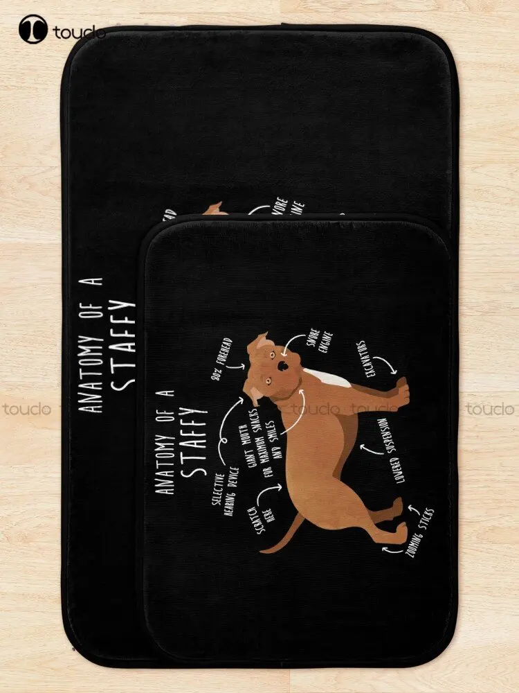 Staffordshire Terrier Staffy Anatomy Bath Mat Machine Washable Bath Rugs Custom Bath Mat