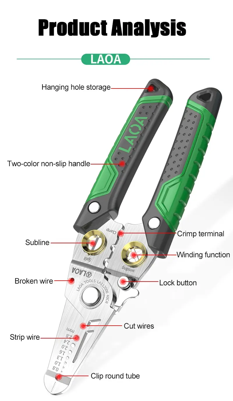 LAOA Abisolierzange Kabelschneider Crimpzange Klemme Spaltung Wicklung Peeling Edge Edelstahl Elektriker Werkzeug – Detail 5