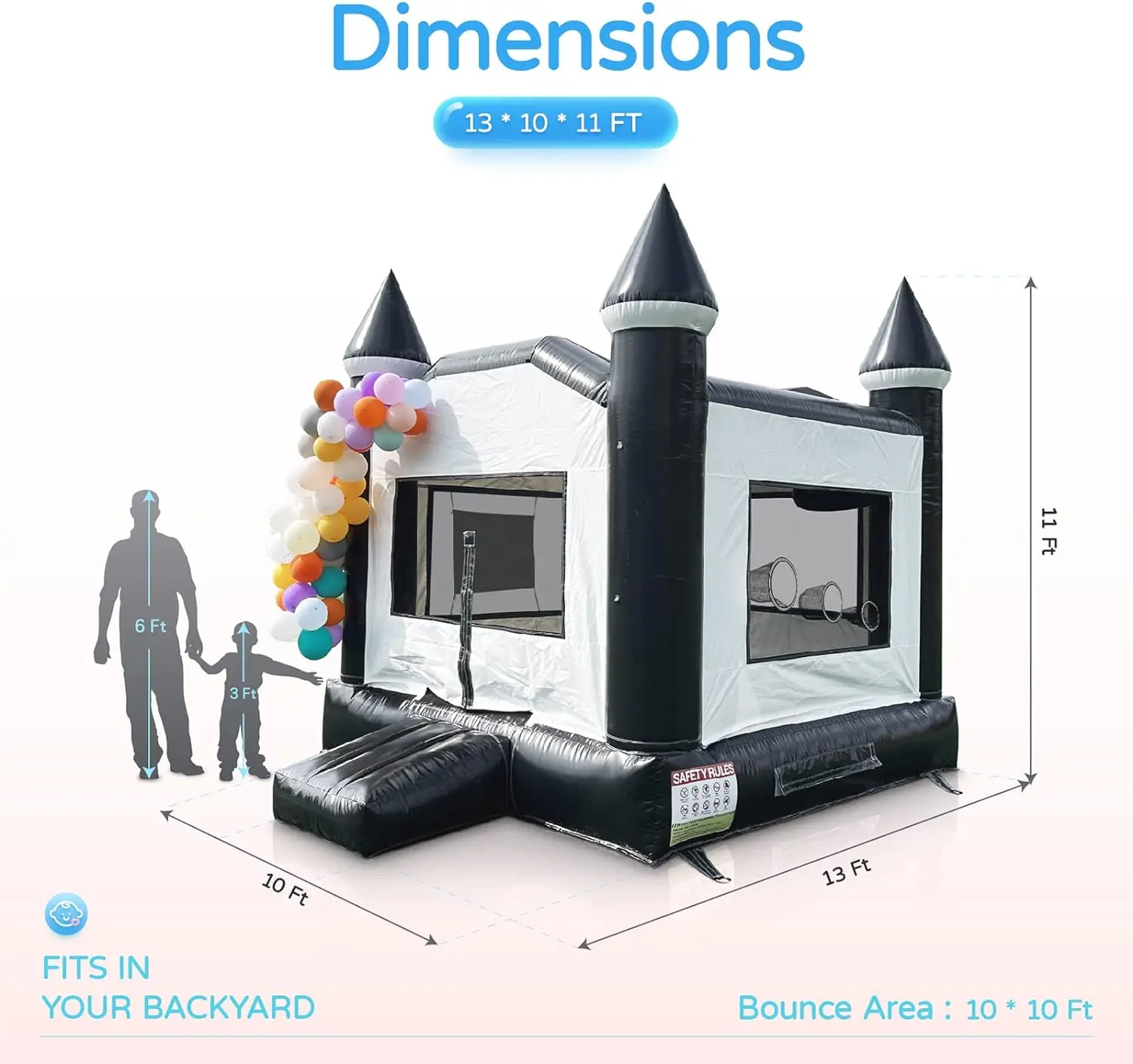 Maison de rebond gonflable noire et blanche de qualité commerciale, 13x10 pieds, pour location de fête, château gonflable d'halloween pour anniversaire d'enfants