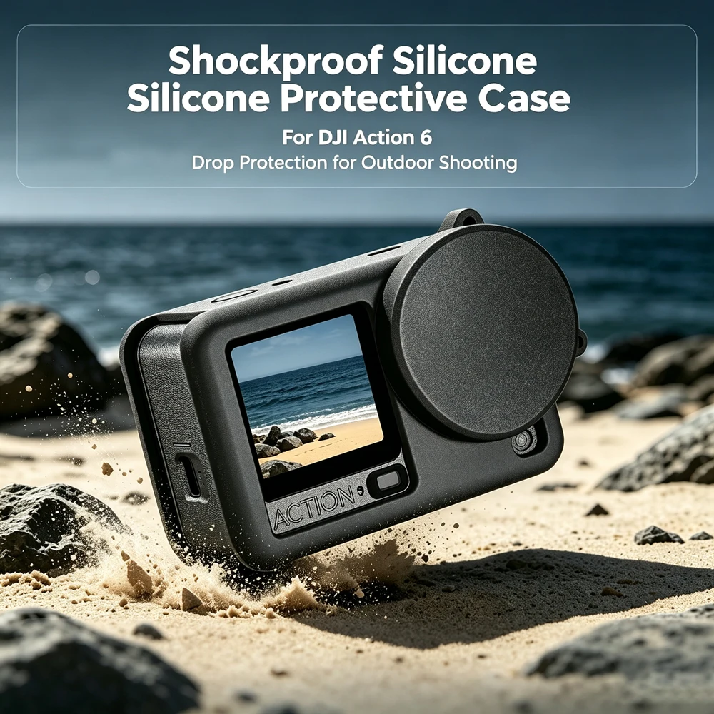 Silikon-Schutzhülle mit Objektivabdeckung und Handschlaufe für DJI Osmo Action 6 Weiche Silikonhülle Stoßfeste Kameratasche Set