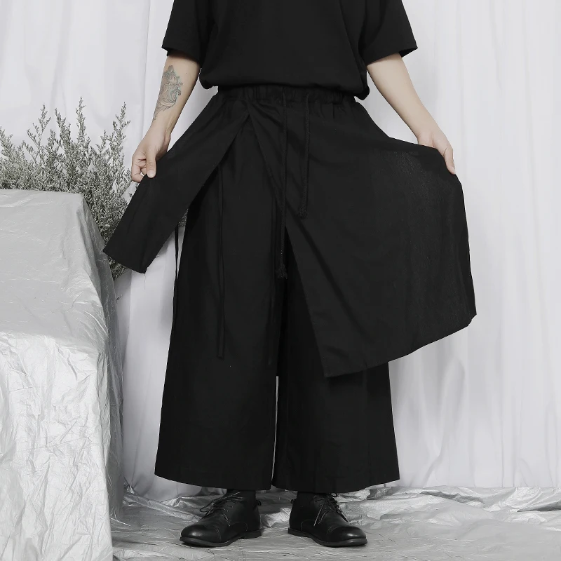 

Men's Culottes And Pants Spring And Autumn New Personality Irregular Splicing Design Fold Casual Large Size Wide-Leg Pants