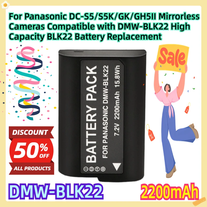 

For Panasonic DC-S5/S5K/GK/GH5II Mirrorless Cameras Compatible with DMW-BLK22 High Capacity 2200mAh BLK22 Battery Replacement