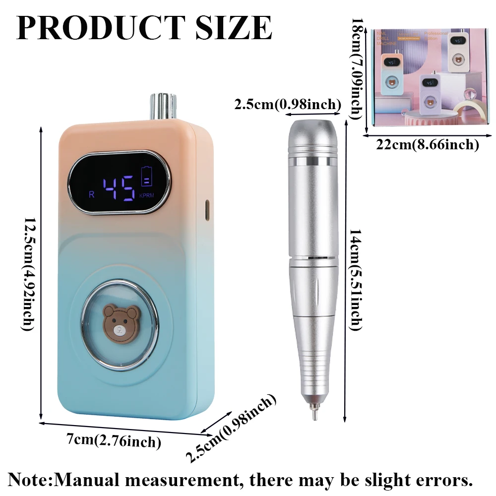 45000RPM Mini Portable Nail Drill Machine Professional Rechargeable Electric Low Noise Nail Sander File for Manicure Salon Tool