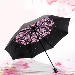 Art Style for Girls College Beautiful Flower Blooming in Water Small and Portable Umbrella for Shelter From Wind