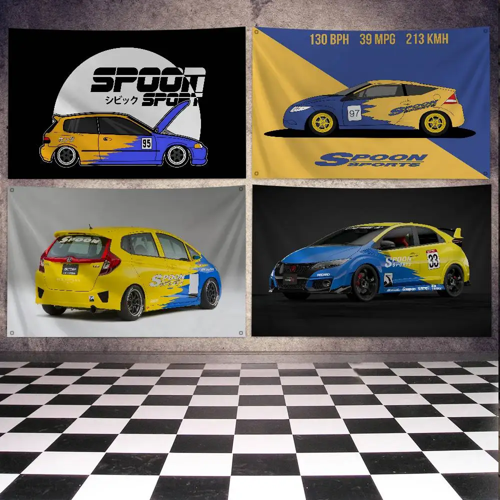 Löffel Sport JDM Rennwagen Flagge Banner Vier Loch Flagge Polyester Outdoor Dekor Raumästhetik