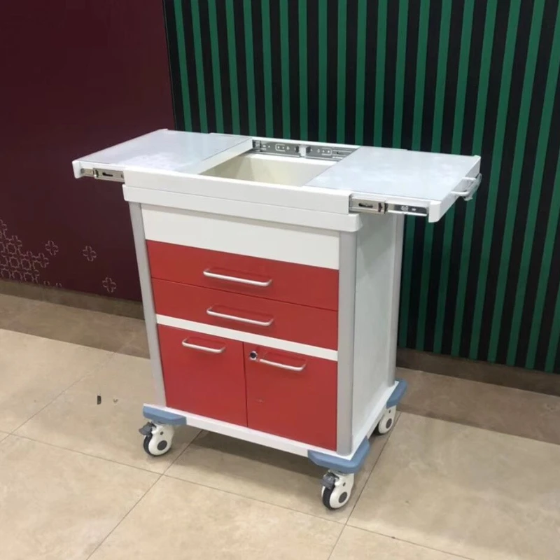 Red thickened plastic steel ambulance, nursing car, anesthesia cart, medicine delivery cart, nursing