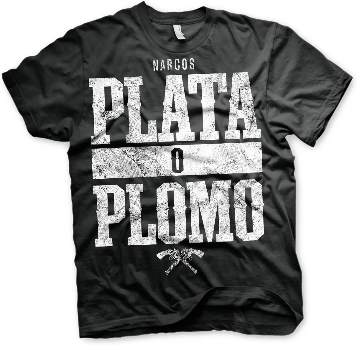 Narcos T Shirt Plata O Plomo Distressed Logo Official Mens Black